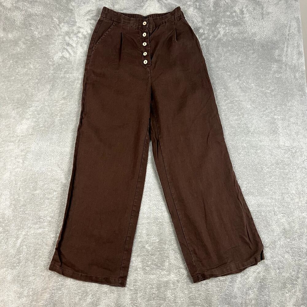 Grae Cove Pants Womens XS Brown Linen Wide Leg Boho Cottagecore